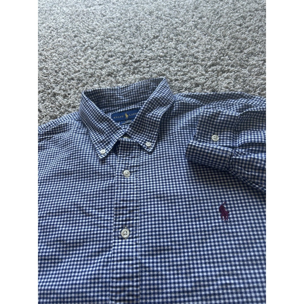 Ralph Lauren Men's XXL Slim Fit Stretch Oxford Blue Checkered Long Slv Button D